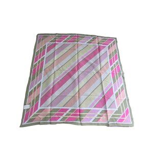 Silken Vintage Square Scarf Lightweight Pink Polyester Bandana Neck Wrap Yellow